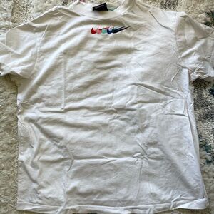 Nike White Tee with Rainbow Swoosh Row